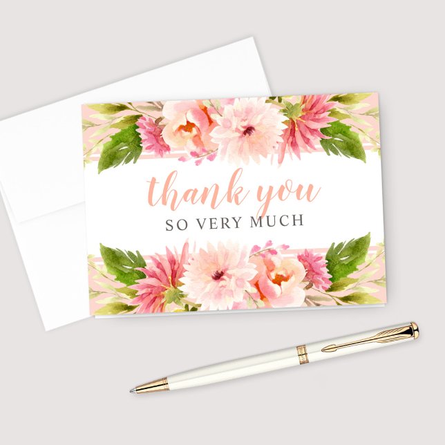Blush Script Watercolor Floral Bridal Letterpress Thank You Card (Creator Uploaded)