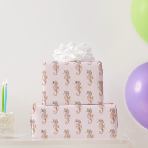 Blush Sea Horses Wrapping Paper