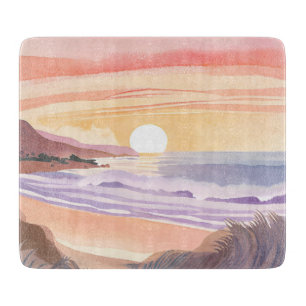 Blush Sea Sunset   Beach Watercolor Painting Cutting Board