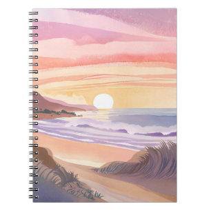 Blush Sea Sunset Beach Watercolor Painting Notebook