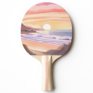 Blush Sea Sunset | Beach Watercolor Painting Ping Pong Paddle
