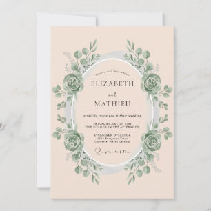 Blush Seafoam Wreath Wedding Invitation