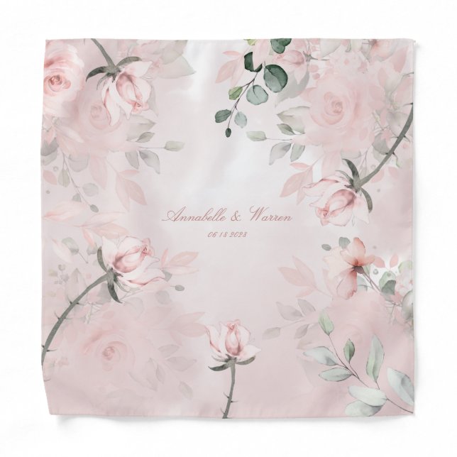 Blush Secret Garden Rose Groomsmen's Pocket Square Bandana (Front)