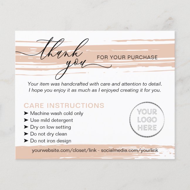 Blush Shape Thank you Washing Care Instructions Flyer