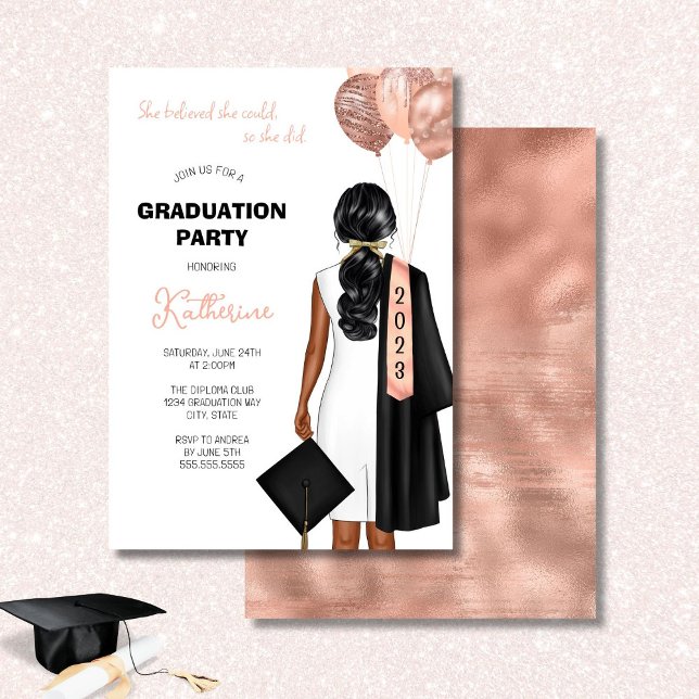 Blush She Believed Girl Graduation Party Invitation (Creator Uploaded)