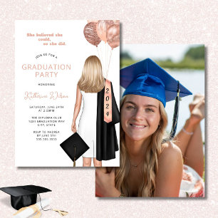 Blush She Believed Photo Graduation Party Invitation