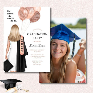 Blush She Believed Photo Graduation Party Invitation