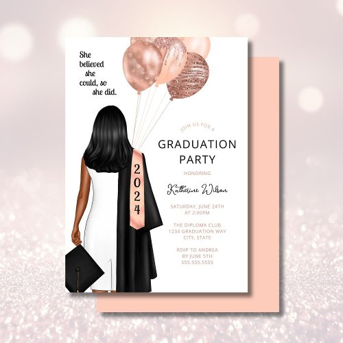 Blush She Believed She Could Girl Graduation Party Invitation