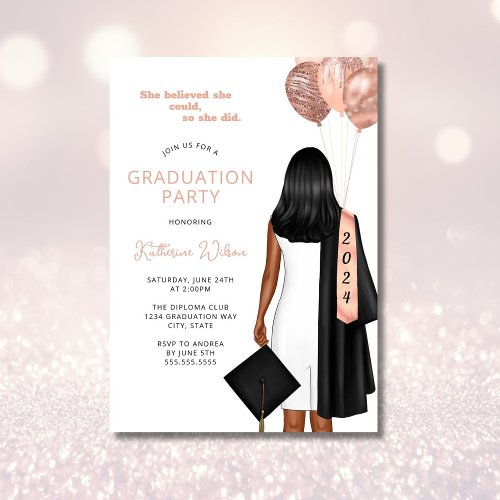 Blush She Believed She Could Graduation Party Invitation