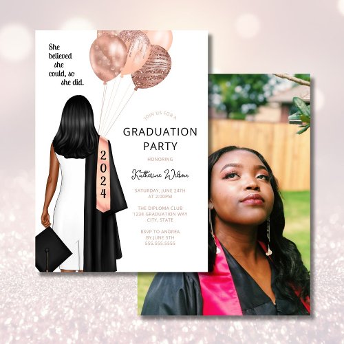 Blush She Believed She Could PhotoGraduation Party Invitation