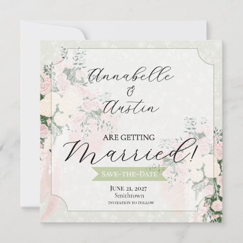 Blush Sheer Bow Rose Wisteria Cascading Bouquet Save The Date