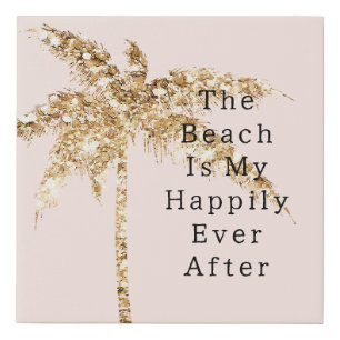 Blush Shell Glam Gold Glitter Palm Tree Faux Canvas Print
