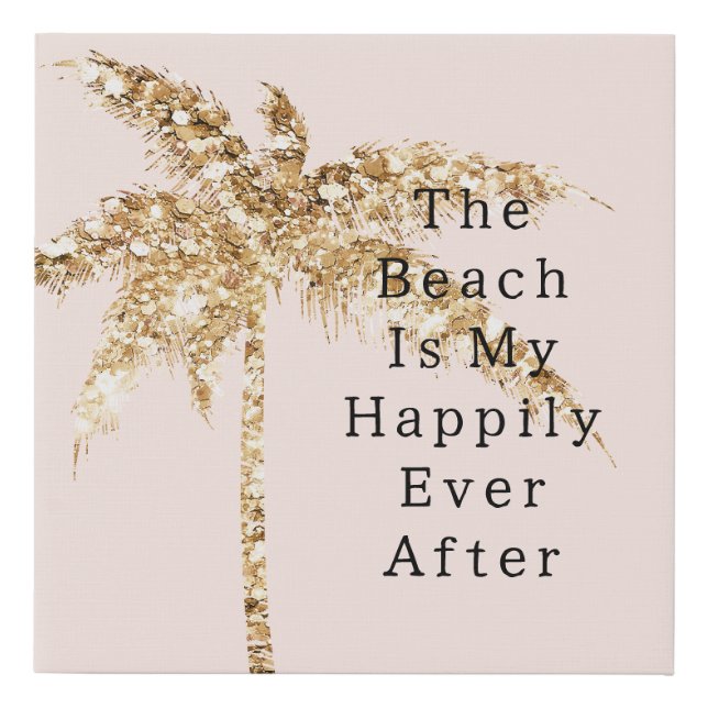 Blush Shell Glam Gold Glitter Palm Tree Faux Canvas Print (Front)