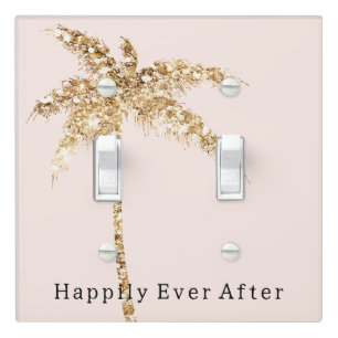 Blush Shell Glam Gold Glitter Palm Tree Light Switch Cover