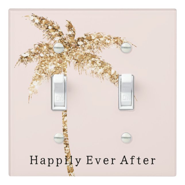 Blush Shell Glam Gold Glitter Palm Tree Light Switch Cover (In Situ)