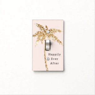 Blush Shell Glam Gold Glitter Palm Tree Light Switch Cover