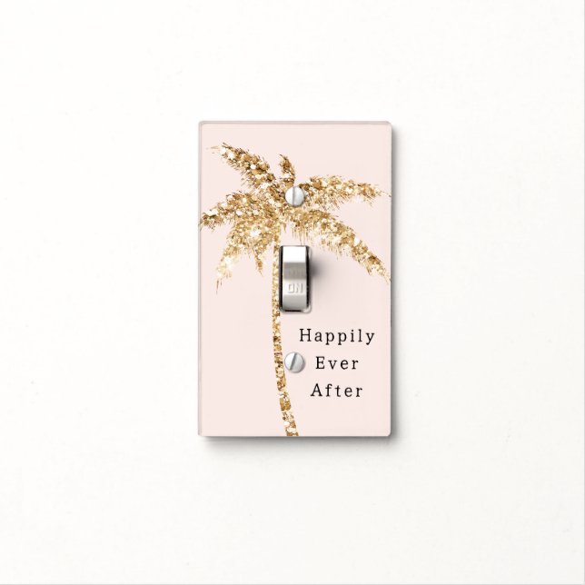 Blush Shell Glam Gold Glitter Palm Tree Light Switch Cover (In Situ)
