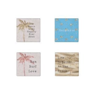 Blush Shell Glam Gold Glitter Palm Tree Stone Magnet