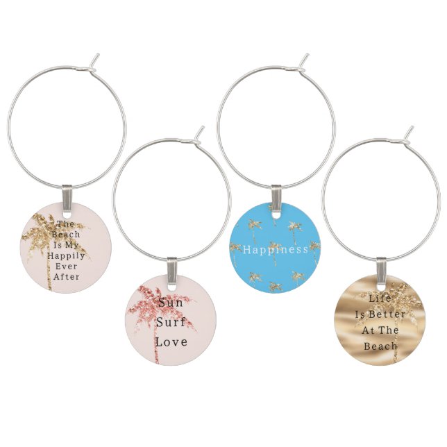 Blush Shell Glam Gold Glitter Palm Tree Wine Charm (Staggered)