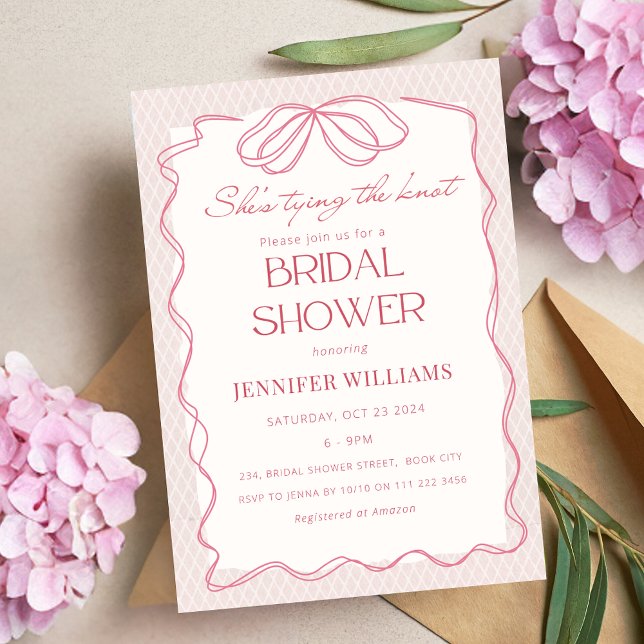 Blush She's Tying the Knot Lace Bridal Shower  Invitation (Blush She's Tying the Knot Lace Bridal Shower Invitation)