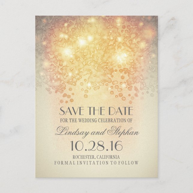 blush shimmer elegant save the date postcards (Front)
