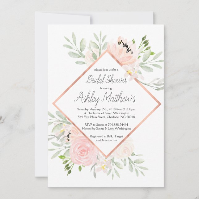blush Shower Invitation, cactus Invitation (Front)