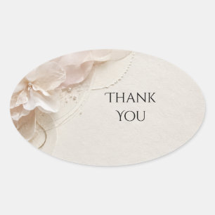 Blush Silk Chiffon Pearl Wedding Thank You Oval Sticker