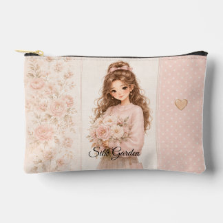 Blush Silk Garden Floral Cosmetic Bag editable