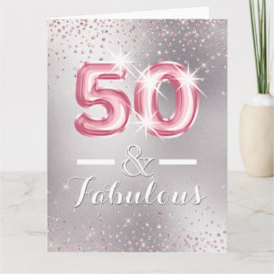 Blush silver 50th glitter shimmer foil letters  card
