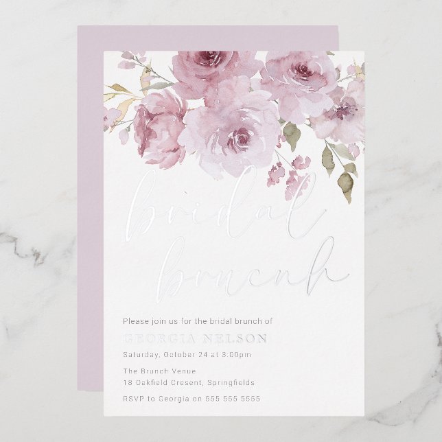Blush & Silver Bridal Shower Bridal Brunch Foil Invitation (Front/Back)