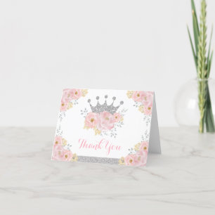Blush Silver Crown Princess Birthday Baby Girl Letterpress Thank You Card