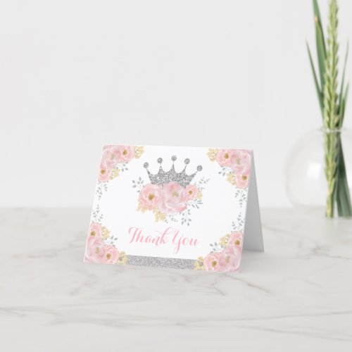 Blush Silver Crown Princess Birthday Baby Girl Thank You Card