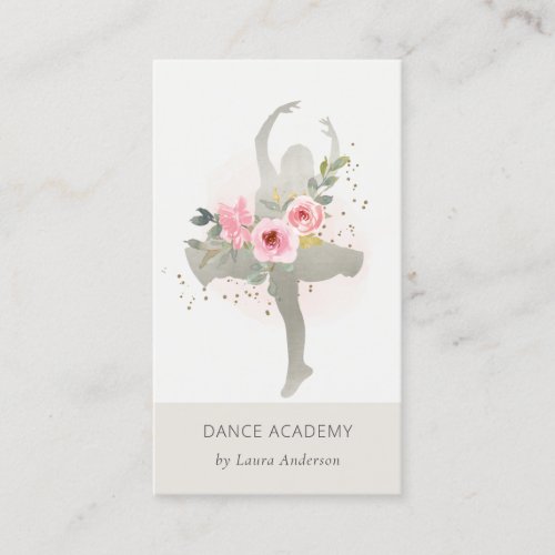 Blush Silver Floral Girl Dancer Dance Academy Logo Business Card