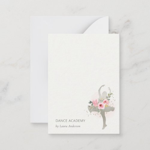 Blush Silver Floral Girl Dancer Dance Academy Logo Note Card