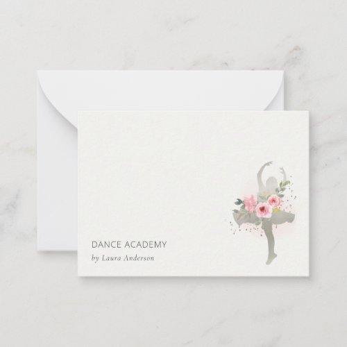 Blush Silver Floral Girl Dancer Dance Academy Logo Note Card