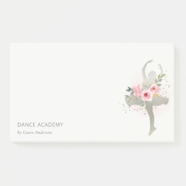 Blush Silver Floral Girl Dancer Dance Academy Logo Post-it Notes (Front)