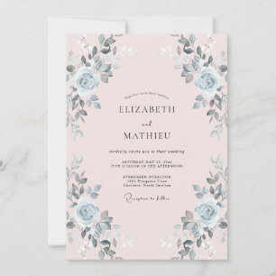 Blush Silver Leafy Wedding Invitation