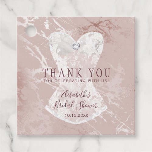 Blush silver marble white corset bridal shower favor tags