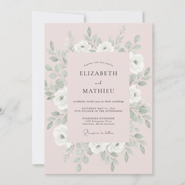 Blush Silver Peony Wedding Invitation (Front)