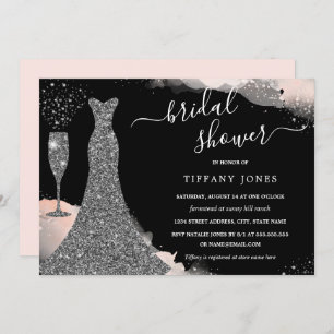 Blush Silver Sparkle Dress Bridal Shower Invitation