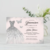 Blush Silver Sparkle Dress Butterfly Quinceanera Invitation (Standing Front)