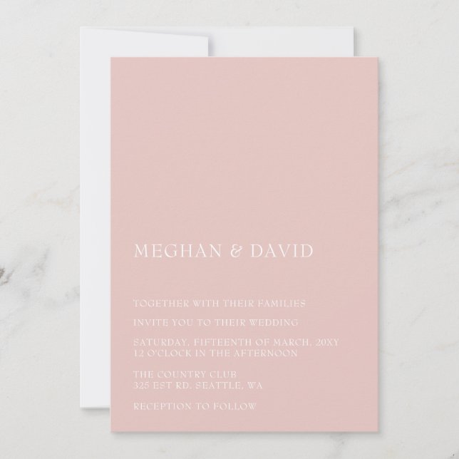 Blush Simple Elegant Modern Wedding   Invitation (Front)