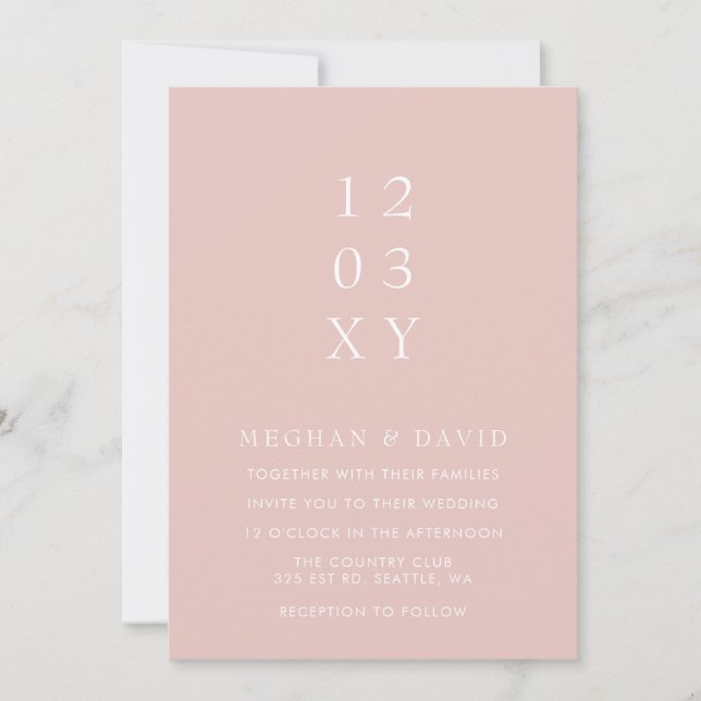 Blush Simple Elegant Modern Wedding  Invitation (Front)