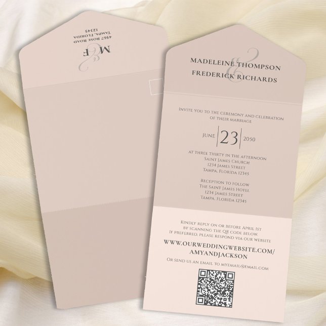 Blush Simple Wedding RSVP Custom  All In One Invitation (Creator Uploaded)