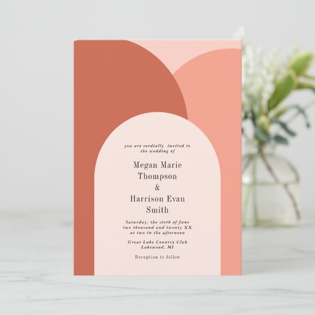 Blush Simply Arches Wedding Invitation (Standing Front)