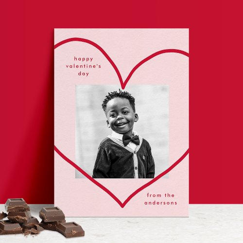 Blush Simply Love Red Heart Photo Valentines Day Holiday Card