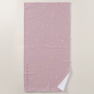 blush sky and gold stars minimalist monogram beach towel
