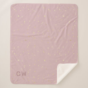 blush sky and gold stars minimalist monogram sherpa blanket