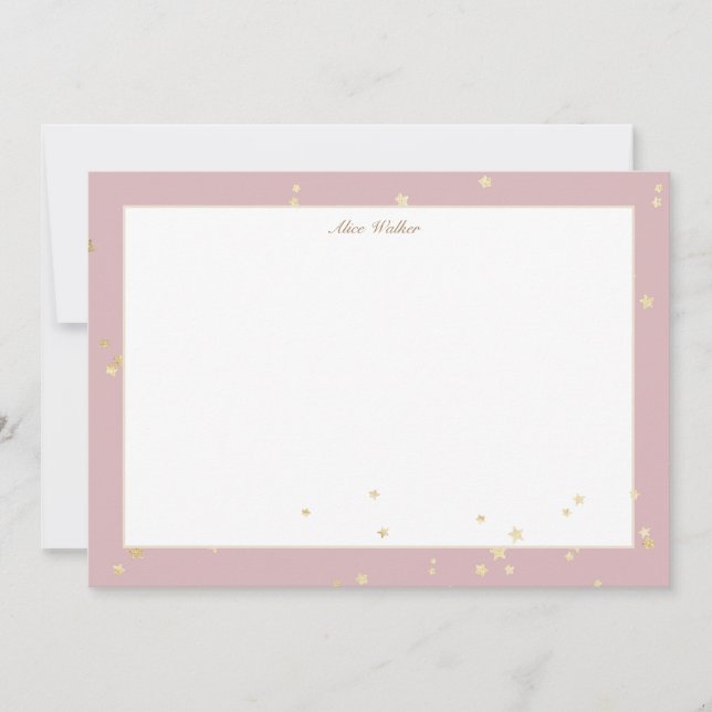 Blush sky and gold stars monogram note card (Front)