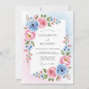 Blush Sky Blue Blissful Botanical Wedding Invitation